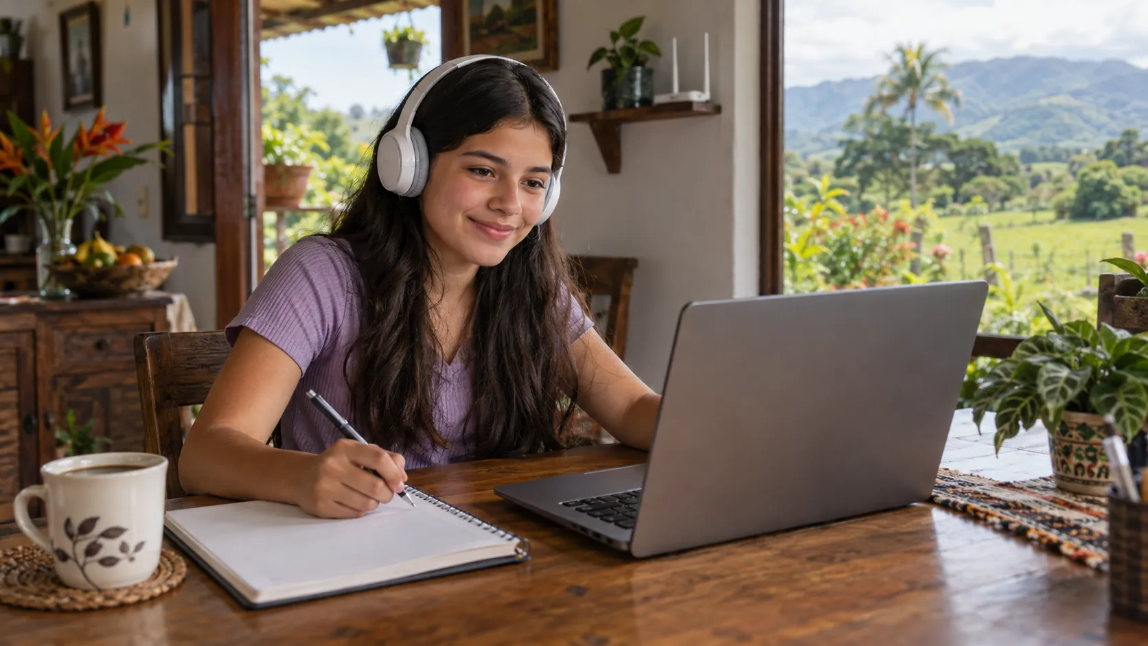 Estudiante tomando una clase en línea en su portátil